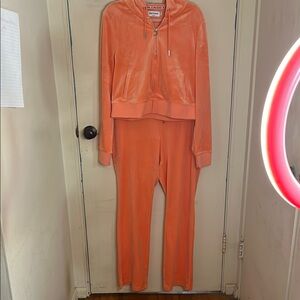 Juicy Couture spicy guava Track suit Velour Jacket pants rhinestoned juicy logo